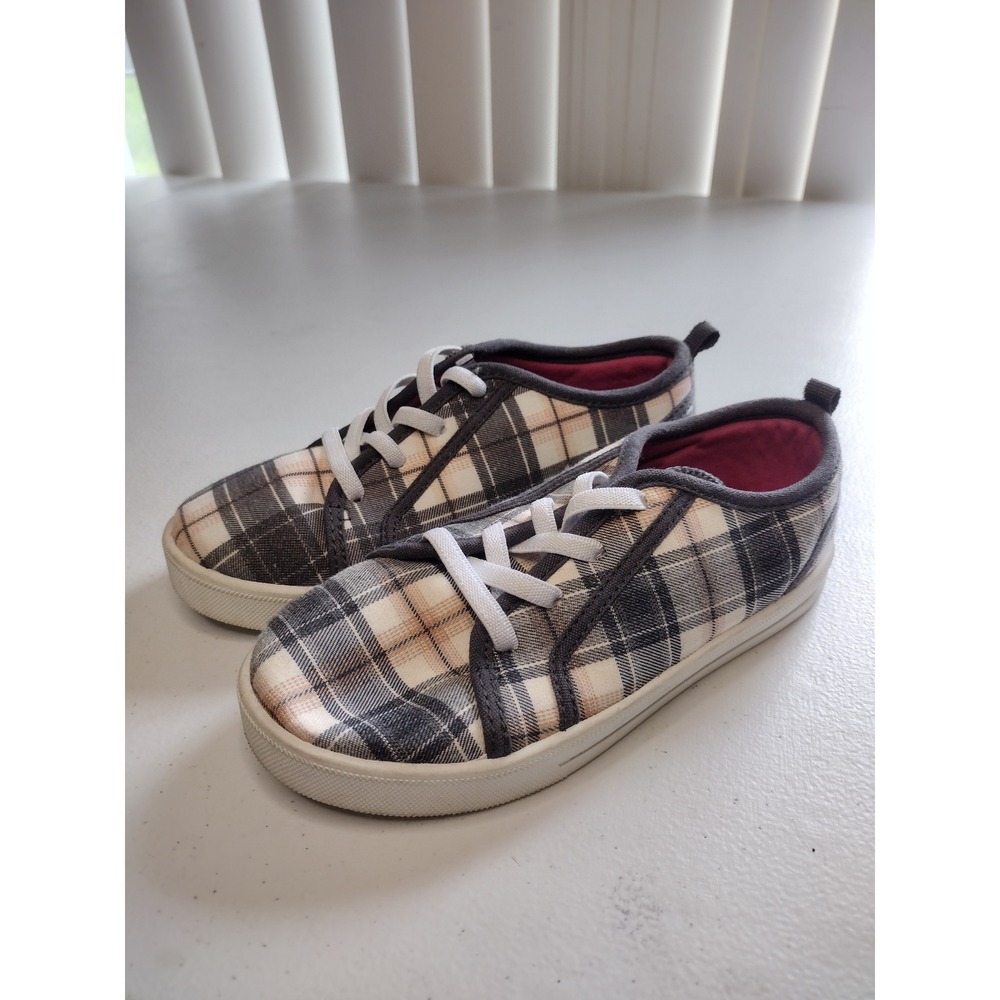 OshKosh Bgosh Kids Plaid Low Top Sneakers Gray Cream Pink SYRUP‎ Size 12M